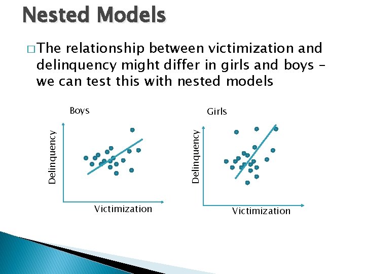 Nested Models � The relationship between victimization and delinquency might differ in girls and