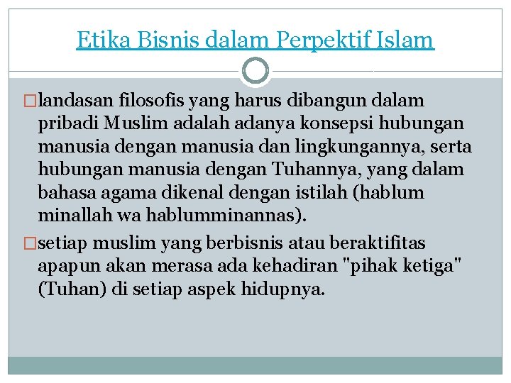 Etika Bisnis dalam Perpektif Islam �landasan filosofis yang harus dibangun dalam pribadi Muslim adalah