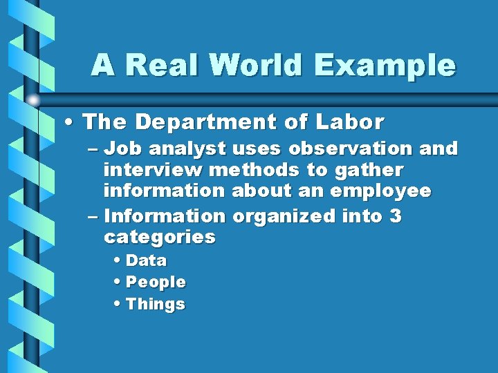 A Real World Example • The Department of Labor – Job analyst uses observation