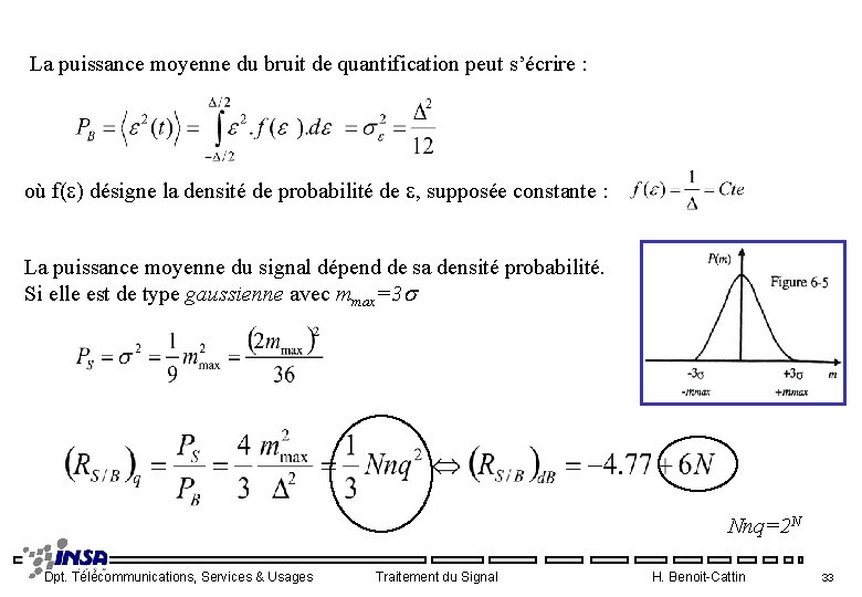 La puissance moyenne du bruit de quantification peut s’écrire : où f( ) désigne