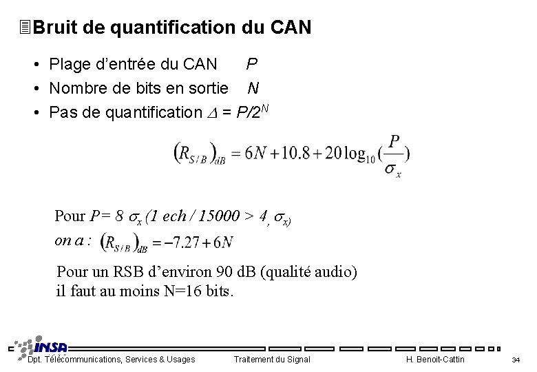 3 Bruit de quantification du CAN • Plage d’entrée du CAN P • Nombre