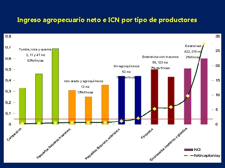 Ingreso agropecuario neto e ICN por tipo de productores Extensivas Tumba, roza y quema