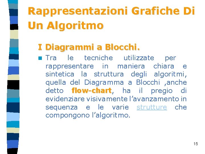 Rappresentazioni Grafiche Di Un Algoritmo I Diagrammi a Blocchi. n Tra le tecniche utilizzate