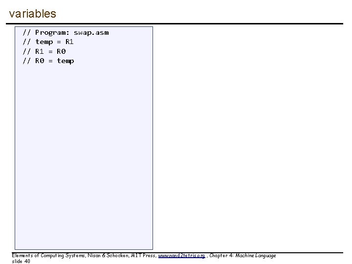 variables // // Program: swap. asm temp = R 1 = R 0 = variables // // Program: swap. asm temp = R 1 = R 0 =
