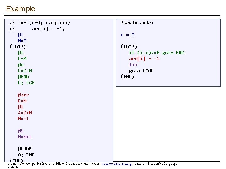 Example // for (i=0; i<n; i++) // arr[i] = -1; @i M=0 (LOOP) @i