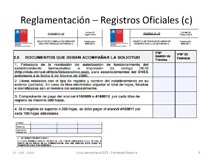 Reglamentación – Registros Oficiales (c) 27 - Oct - 2015 Fcia Comunitaria 2015 -