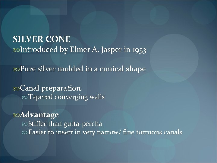 SILVER CONE Introduced by Elmer A. Jasper in 1933 Pure silver molded in a