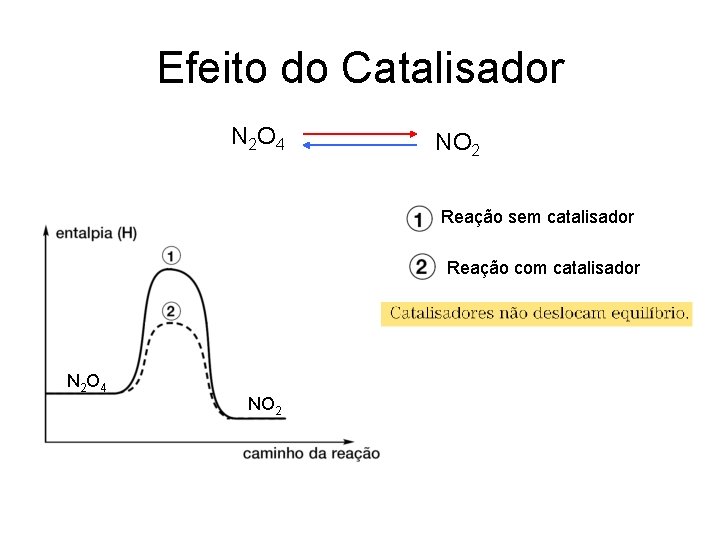 Efeito do Catalisador N 2 O 4 NO 2 Reação sem catalisador Reação com