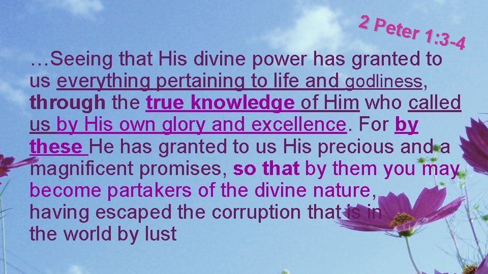 2 Pet er 1: 3 -4 …Seeing that His divine power has granted to