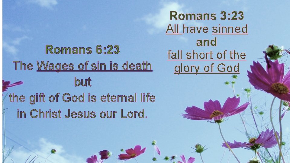 Romans 3: 23 All have sinned and Romans 6: 23 fall short of the