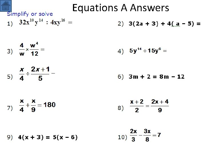 Equations A Answers 