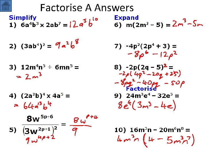 Factorise A Answers 