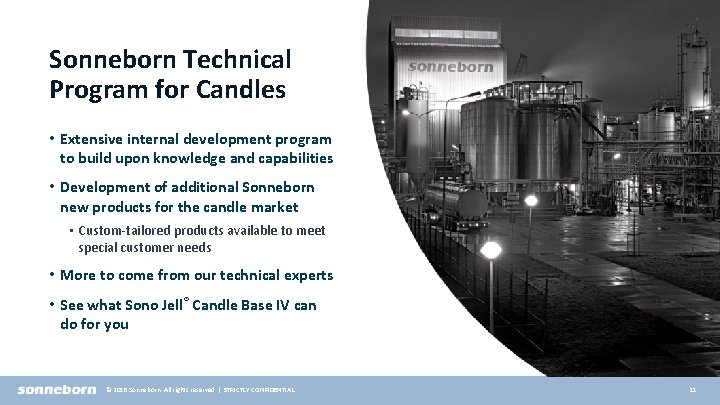 Sonneborn Technical Program for Candles • Extensive internal development program to build upon knowledge