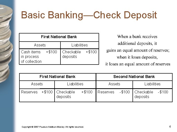 Basic Banking—Check Deposit First National Bank Assets Cash items in process of collection Liabilities