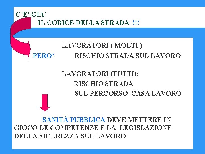 C’E’ GIA’ IL CODICE DELLA STRADA !!! LAVORATORI ( MOLTI ): PERO’ RISCHIO STRADA