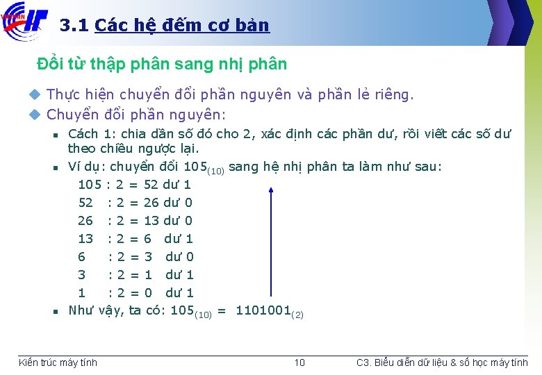 3. 1 Các hệ đếm cơ bản Đổi từ thập phân sang nhị phân