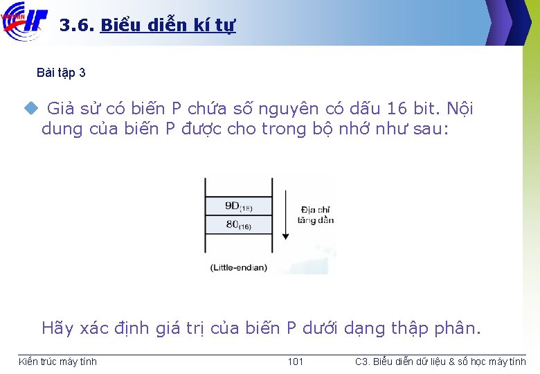 3. 6. Biểu diễn kí tự Bài tập 3 u Giả sử có biến