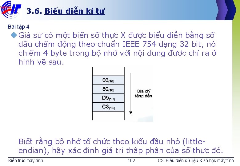 3. 6. Biểu diễn kí tự Bài tập 4 u Giả sử có một