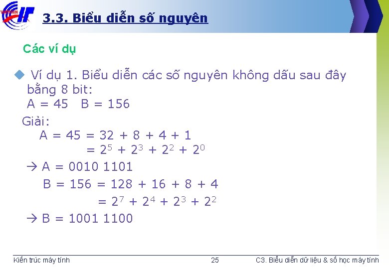 3. 3. Biểu diễn số nguyên Các ví dụ u Ví dụ 1. Biểu