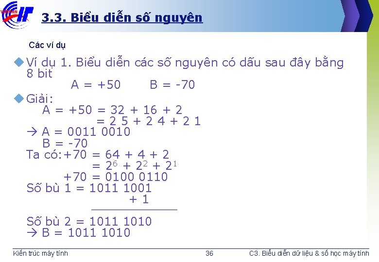 3. 3. Biểu diễn số nguyên Các ví dụ u Ví dụ 1. Biểu