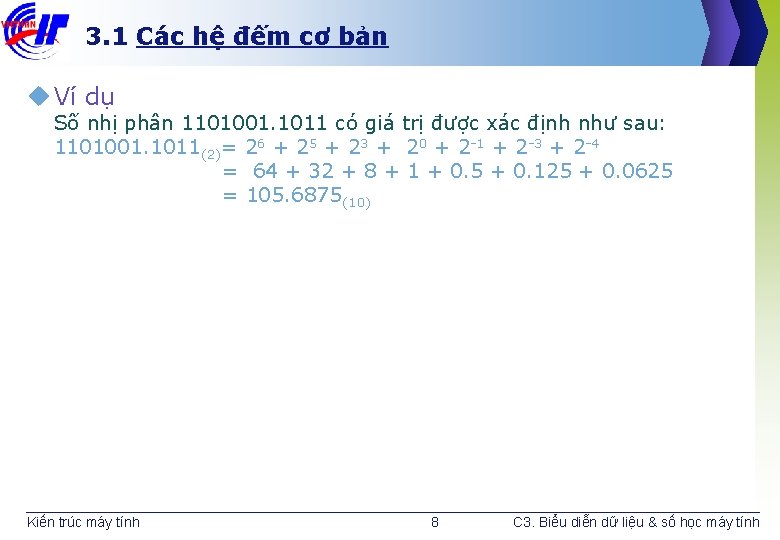 3. 1 Các hệ đếm cơ bản u Ví dụ Số nhị phân 1101001.