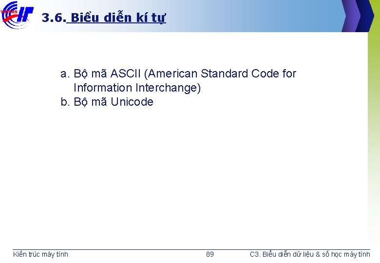 3. 6. Biểu diễn kí tự a. Bộ mã ASCII (American Standard Code for