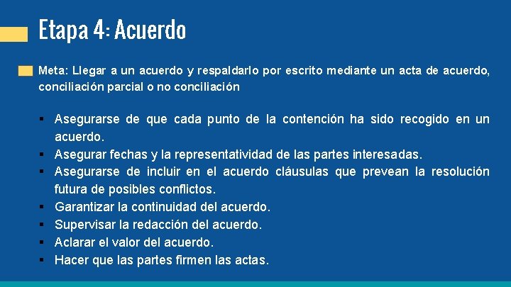 Etapa 4: Acuerdo Meta: Llegar a un acuerdo y respaldarlo por escrito mediante un