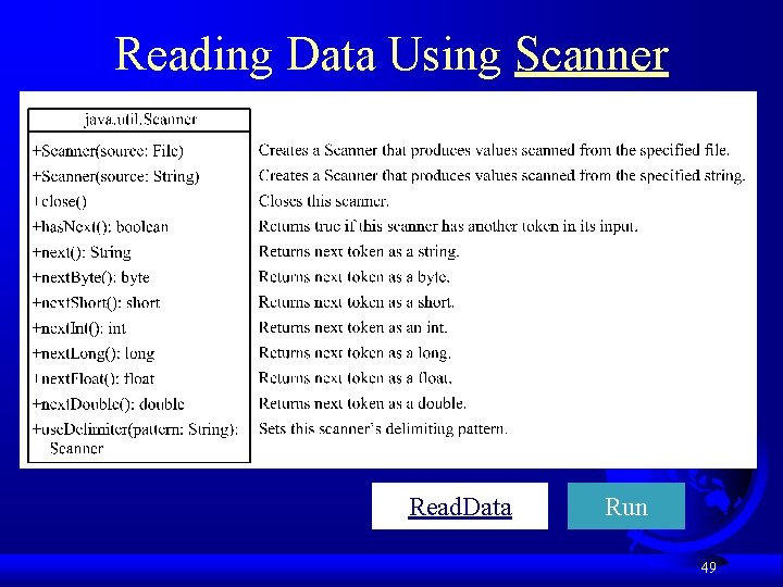 Reading Data Using Scanner Read. Data Run 49 