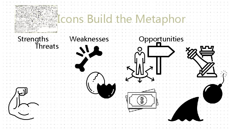 3. Icons Build the Metaphor Strengths Threats Weaknesses Opportunities 