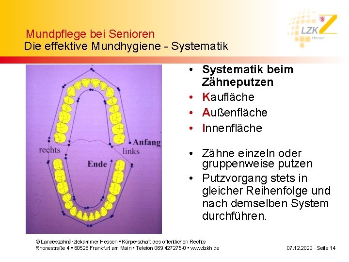 Mundpflege bei Senioren Die effektive Mundhygiene - Systematik • Systematik beim Zähneputzen • Kaufläche