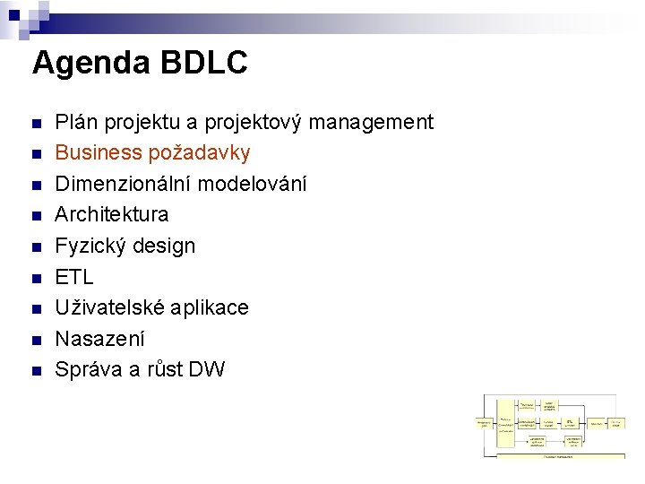 Agenda BDLC n n n n n Plán projektu a projektový management Business požadavky