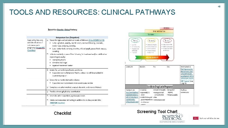 48 TOOLS AND RESOURCES: CLINICAL PATHWAYS Checklist Screening Tool Chart 