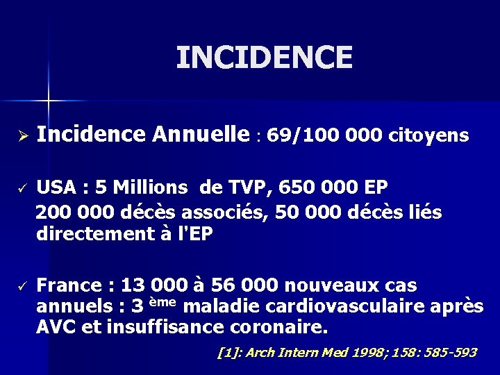 INCIDENCE Ø Incidence Annuelle : 69/100 000 citoyens ü USA : 5 Millions de