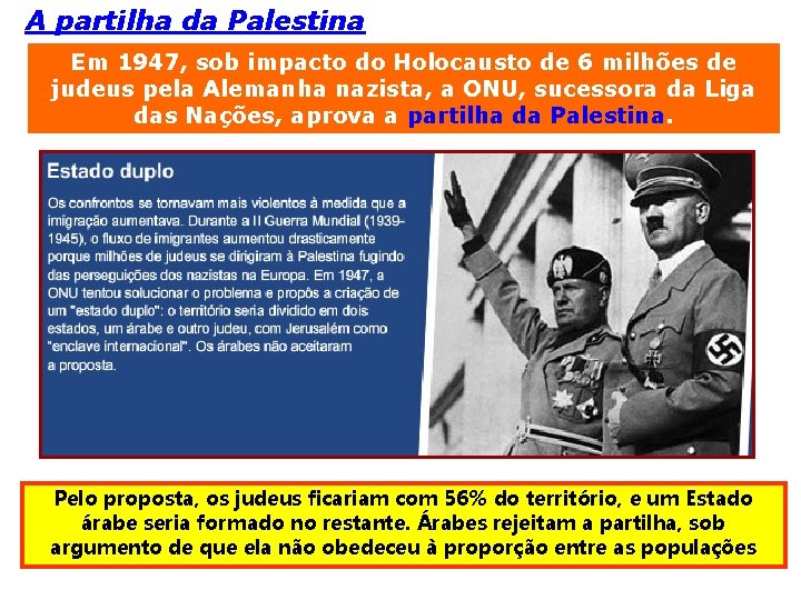 A partilha da Palestina Em 1947, sob impacto do Holocausto de 6 milhões de