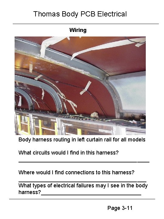 Thomas Body PCB Electrical Wiring Body harness routing in left curtain rail for all