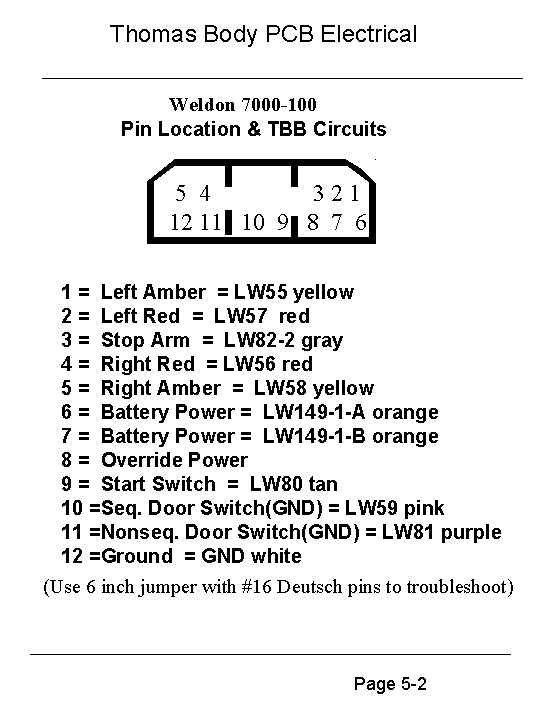 Thomas Body PCB Electrical Weldon 7000 -100 Pin Location & TBB Circuits 5 4