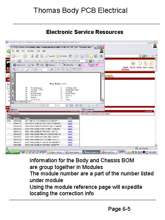 Thomas Body PCB Electrical Electronic Service Resources Information for the Body and Chassis BOM