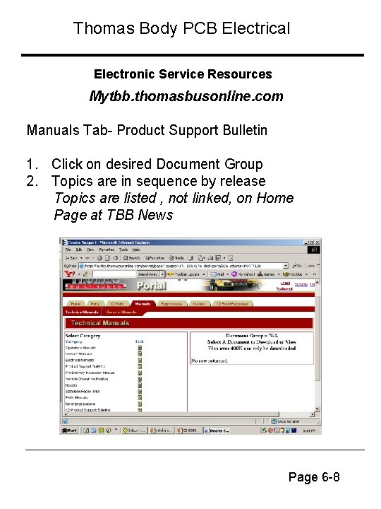 Thomas Body PCB Electrical Electronic Service Resources Mytbb. thomasbusonline. com Manuals Tab- Product Support