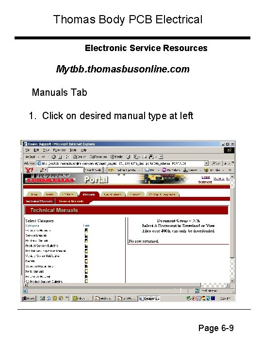 Thomas Body PCB Electrical Electronic Service Resources Mytbb. thomasbusonline. com Manuals Tab 1. Click