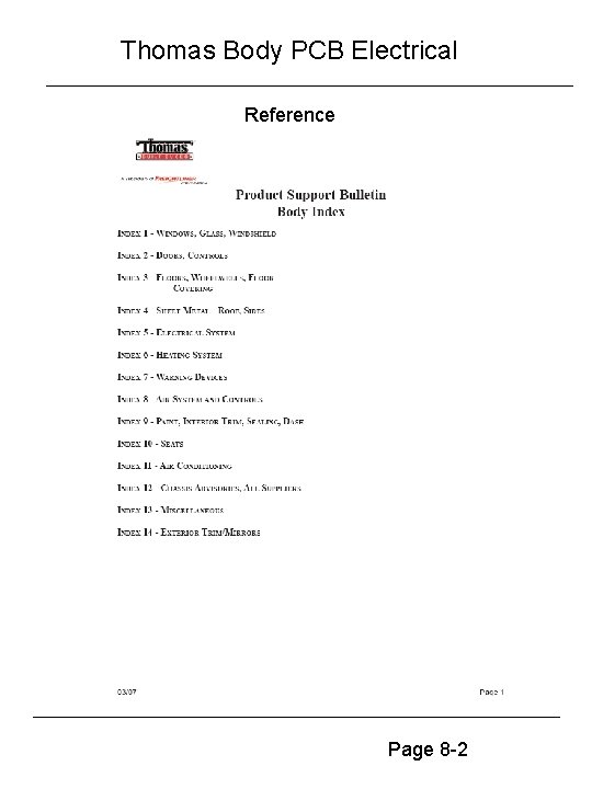 Thomas Body PCB Electrical Reference Page 8 -2 