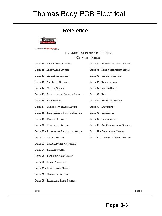 Thomas Body PCB Electrical Reference Page 8 -3 