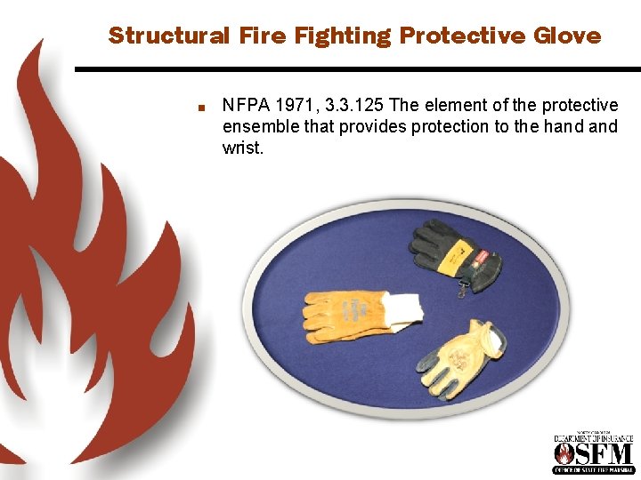 Structural Fire Fighting Protective Glove n NFPA 1971, 3. 3. 125 The element of
