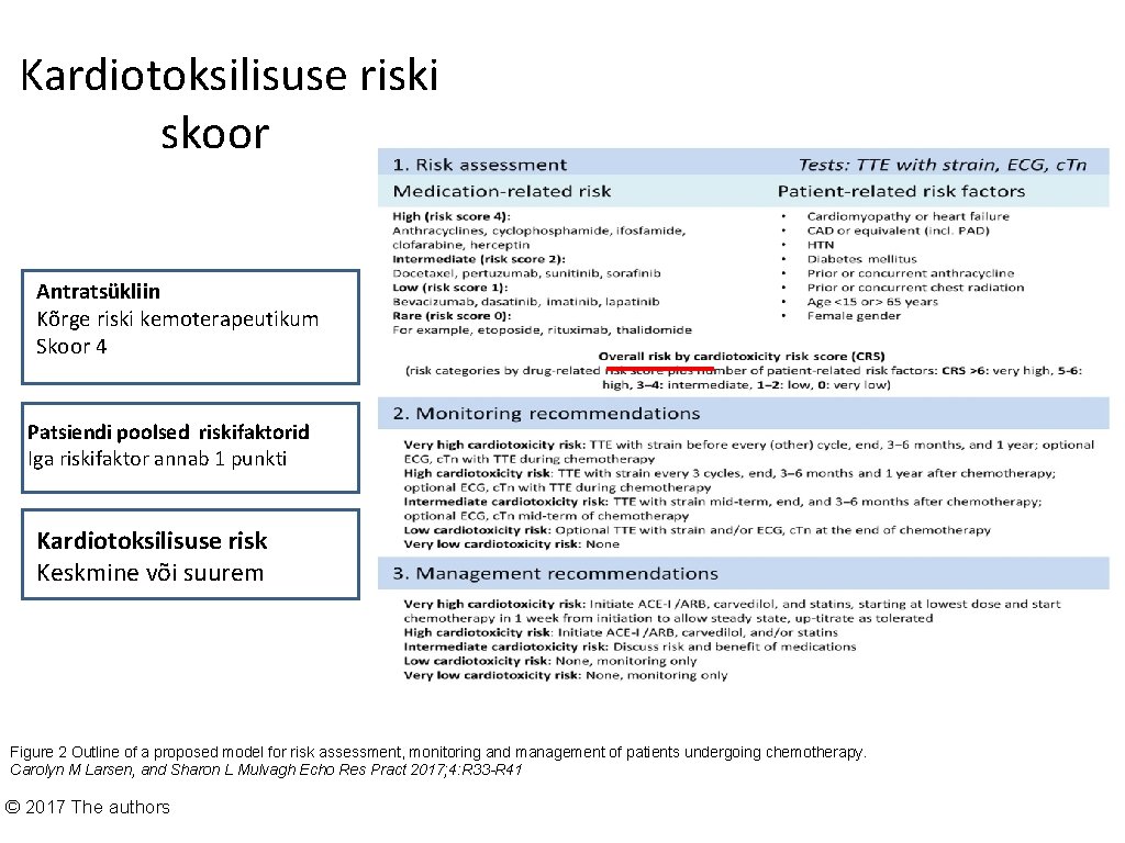 Kardiotoksilisuse riski skoor Antratsükliin Kõrge riski kemoterapeutikum Skoor 4 Patsiendi poolsed riskifaktorid Iga riskifaktor