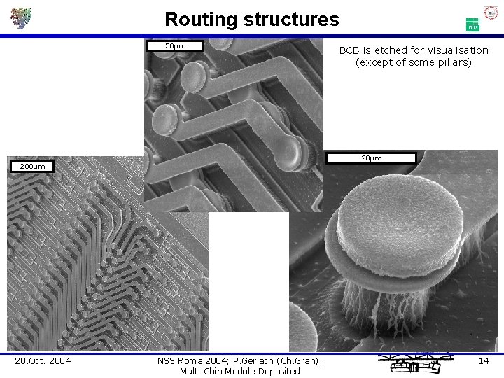 Routing structures 50µm 200µm 20. Oct. 2004 BCB is etched for visualisation (except of