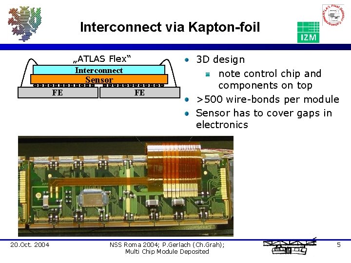 Interconnect via Kapton-foil „ATLAS Flex“ Interconnect Sensor FE 20. Oct. 2004 FE 3 D