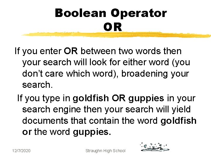Boolean Operator OR If you enter OR between two words then your search will Boolean Operator OR If you enter OR between two words then your search will