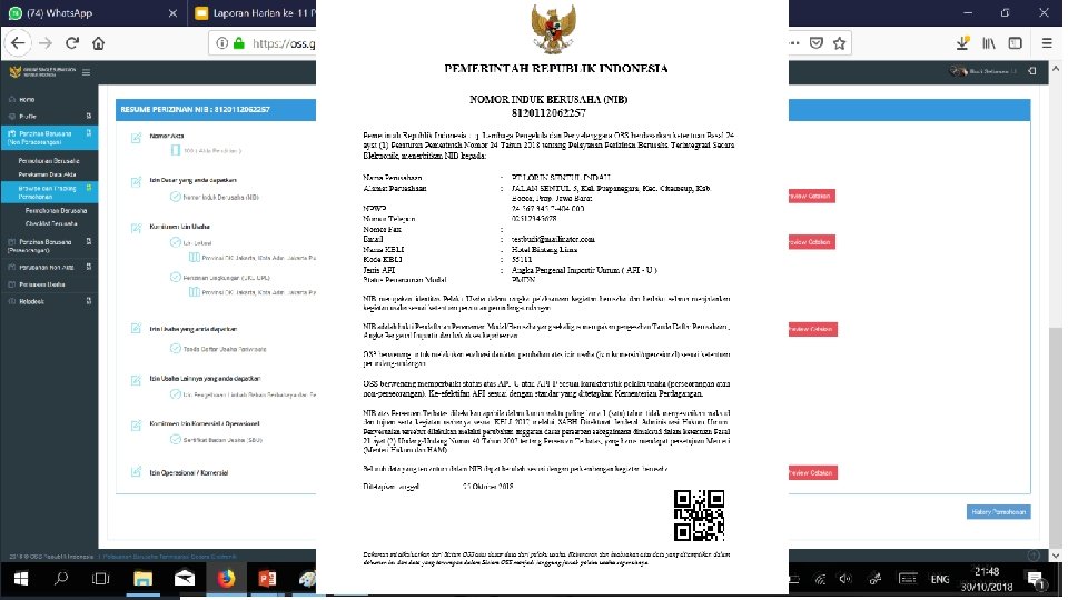 Sistem Aplikasi OSS > Fitur Khusus (Investor) >>Penerbitan NIB 13 