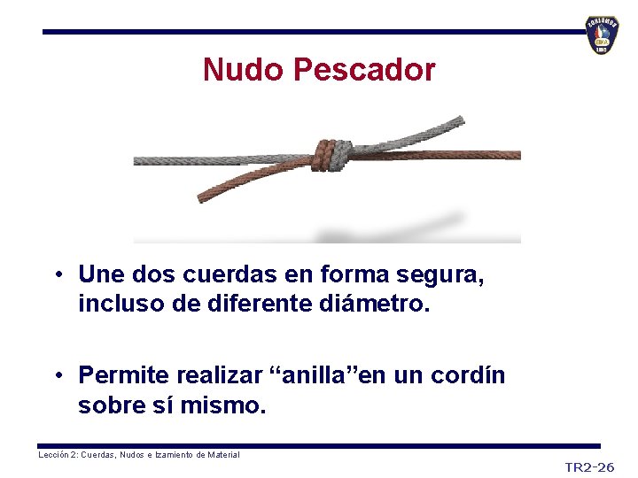 Nudo Pescador • Une dos cuerdas en forma segura, incluso de diferente diámetro. •