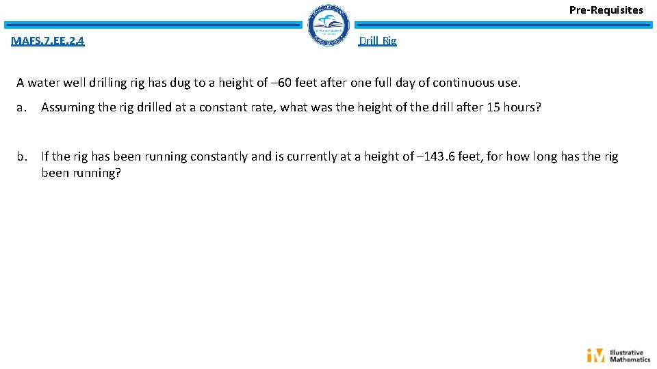 Pre-Requisites MAFS. 7. EE. 2. 4 Drill Rig A water well drilling rig has