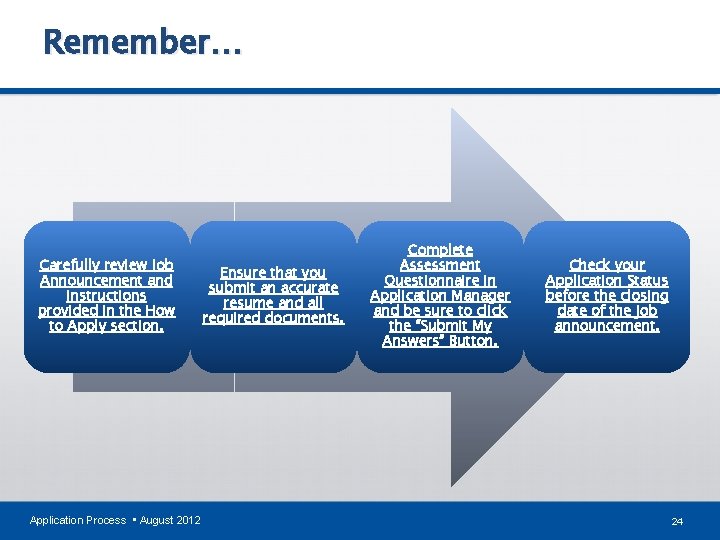 Remember… Carefully review Job Announcement and instructions provided in the How to Apply section.